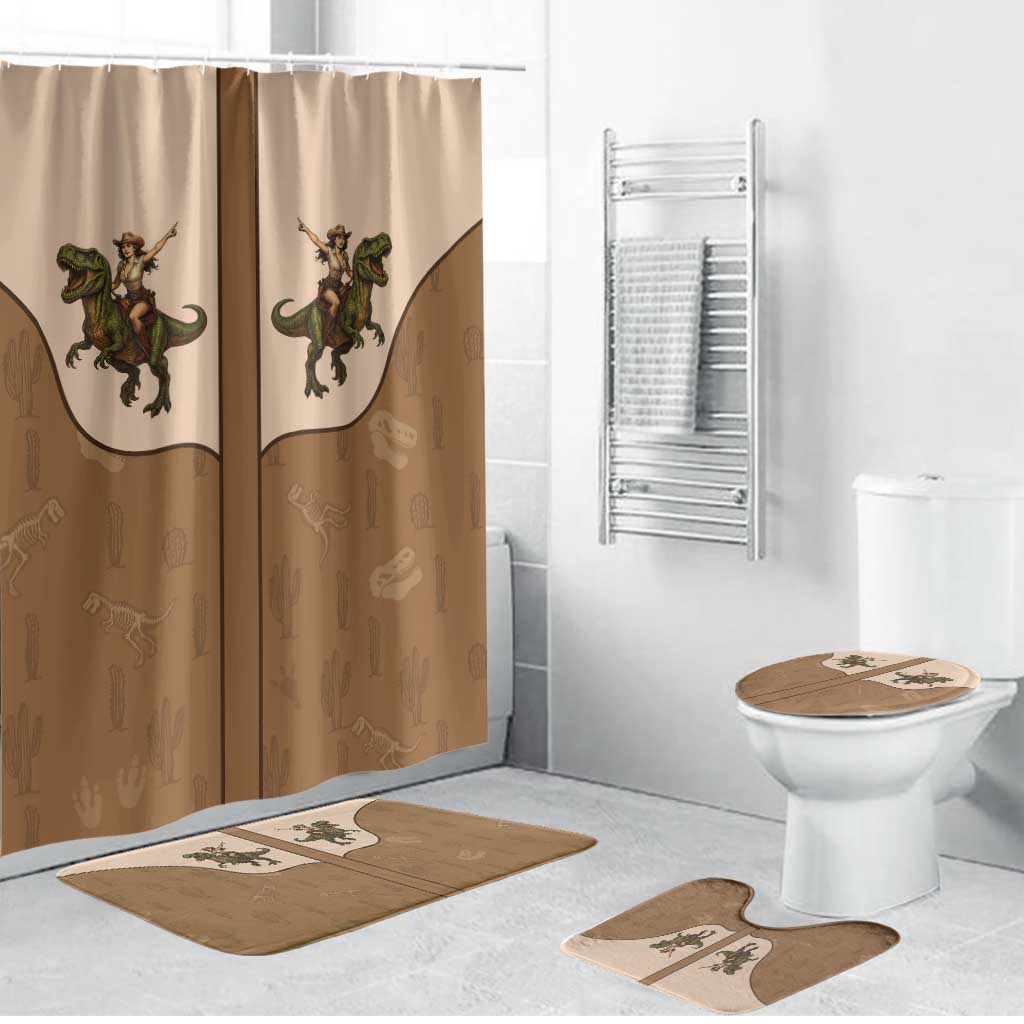 Cowgirl Dinosaur Bathroom Set Retro Western Yoke - Wonder Print Shop