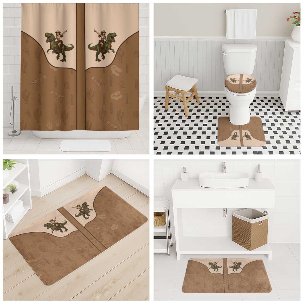 Cowgirl Dinosaur Bathroom Set Retro Western Yoke - Wonder Print Shop