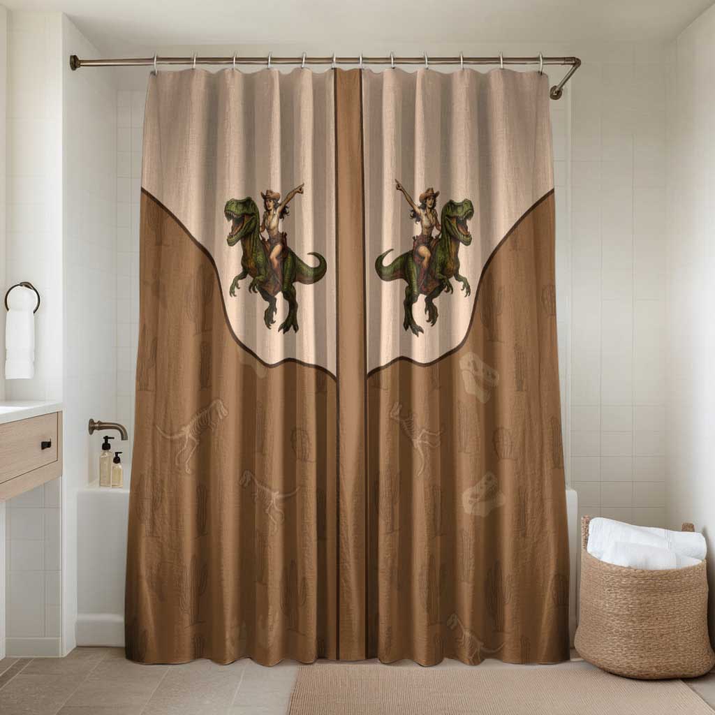 Cowgirl Dinosaur Bathroom Set Retro Western Yoke - Wonder Print Shop