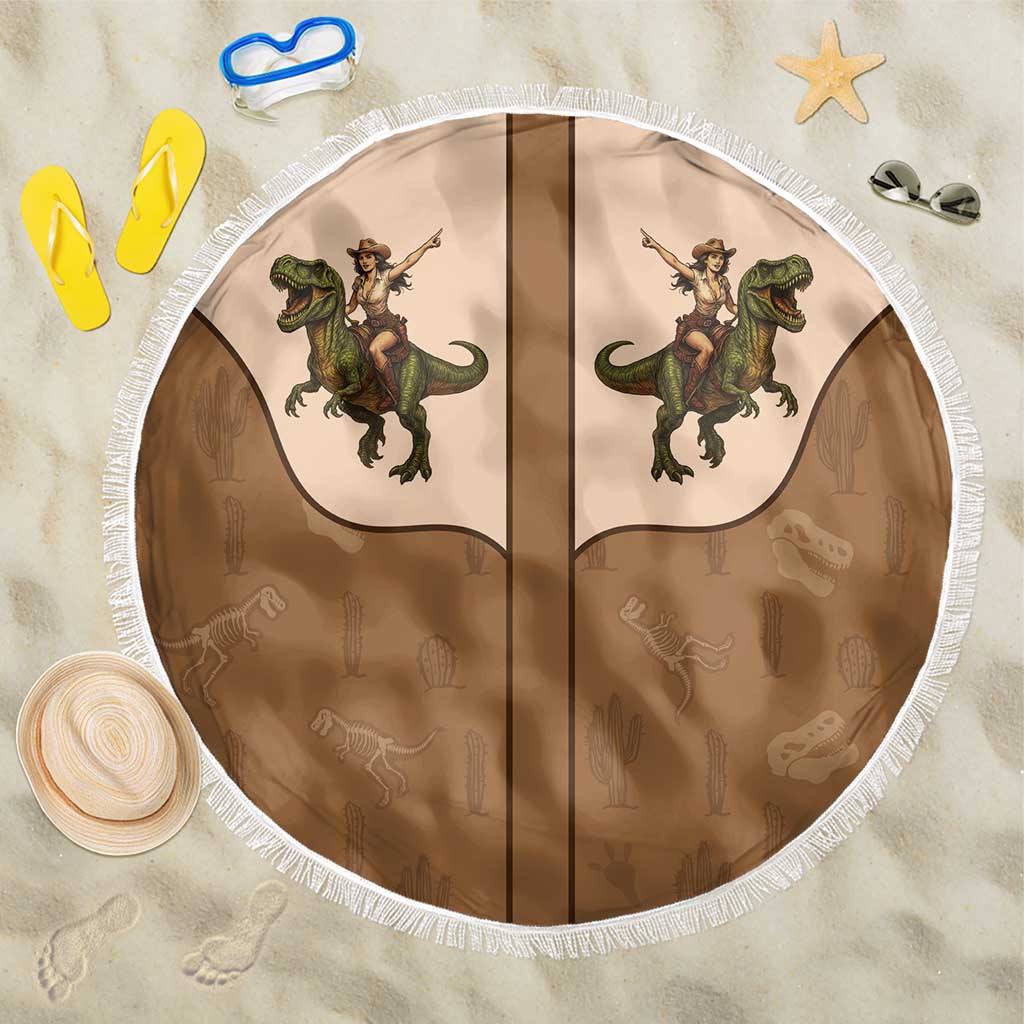 Cowgirl Dinosaur Beach Blanket Retro Western Yoke - Wonder Print Shop