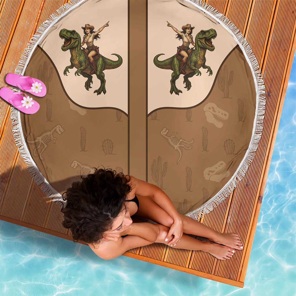 Cowgirl Dinosaur Beach Blanket Retro Western Yoke - Wonder Print Shop