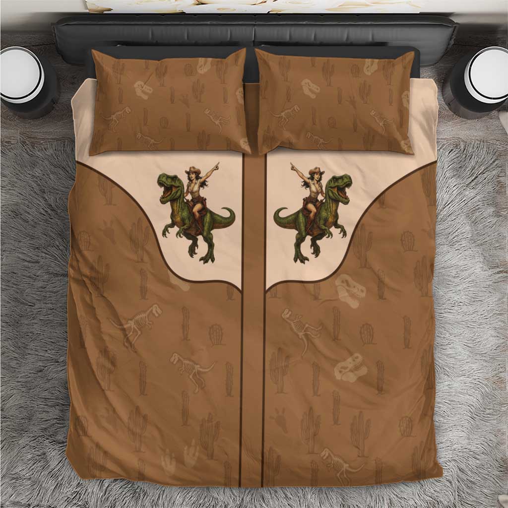 Cowgirl Dinosaur Bedding Set Retro Western Yoke - Wonder Print Shop