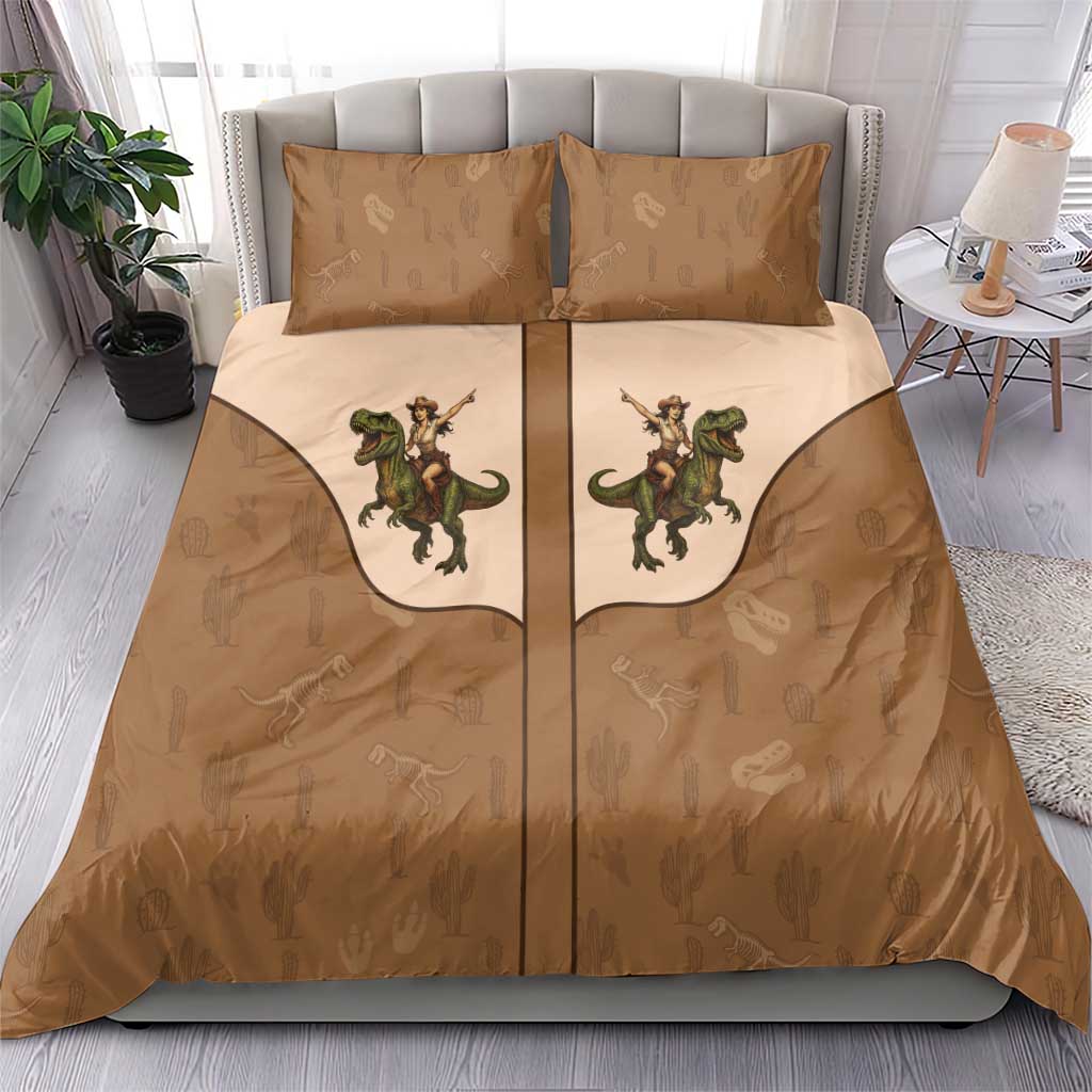 Cowgirl Dinosaur Bedding Set Retro Western Yoke - Wonder Print Shop