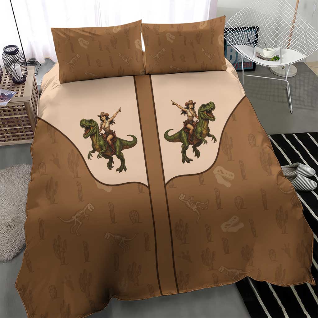 Cowgirl Dinosaur Bedding Set Retro Western Yoke - Wonder Print Shop
