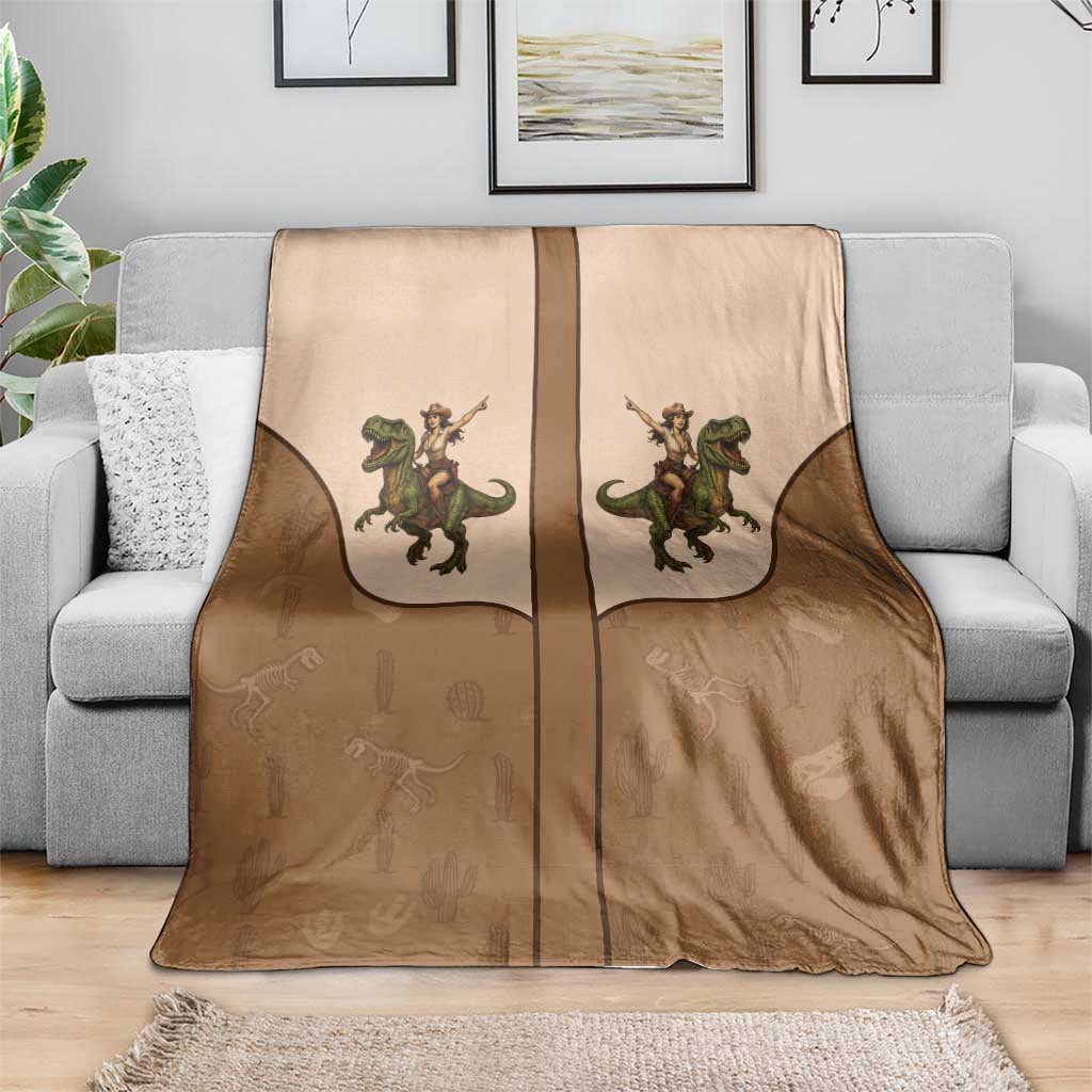 Cowgirl Dinosaur Blanket Retro Western Yoke - Wonder Print Shop