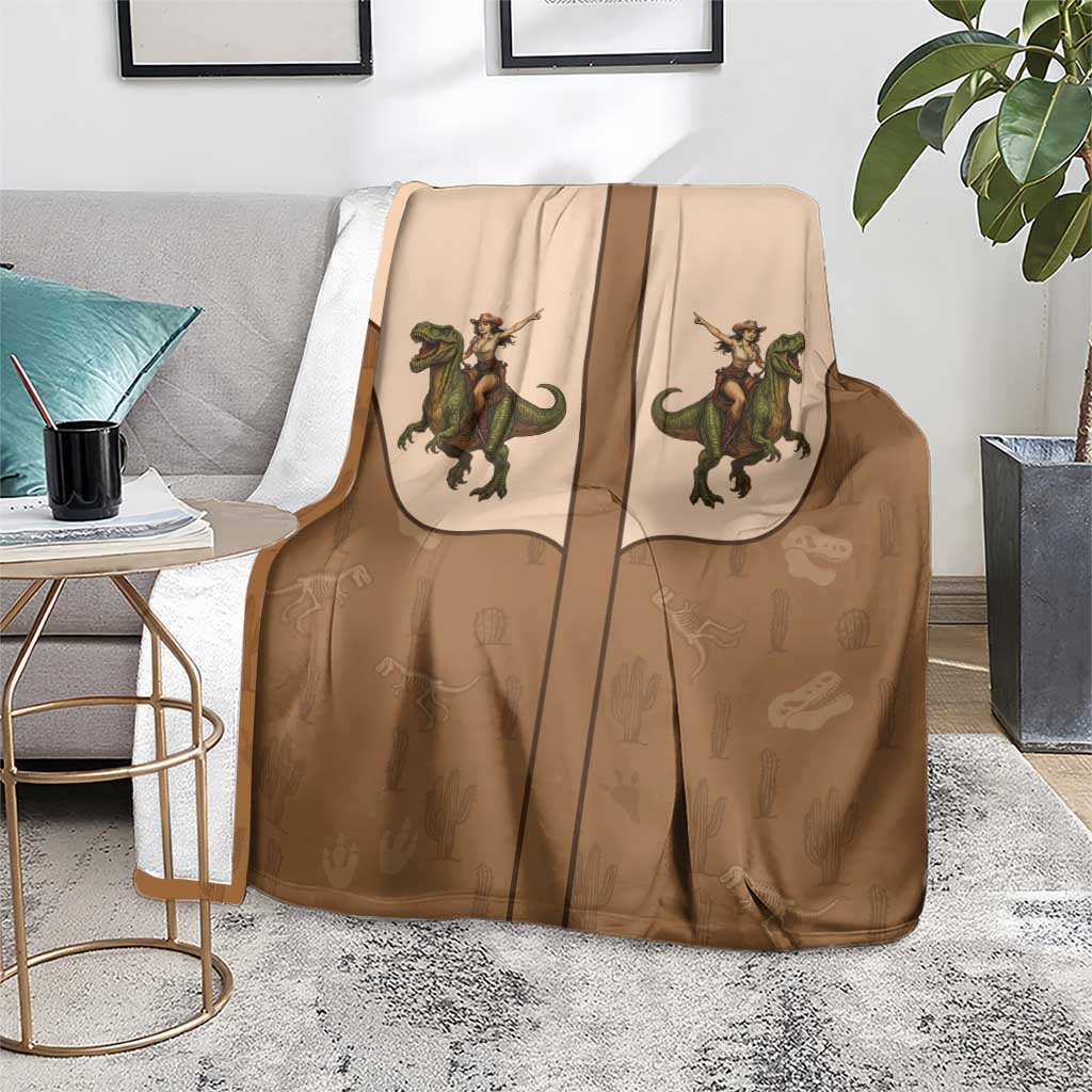 Cowgirl Dinosaur Blanket Retro Western Yoke - Wonder Print Shop