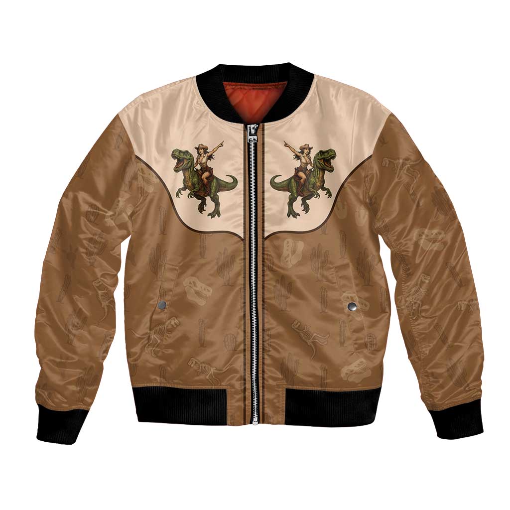 Cowgirl Dinosaur Bomber Jacket Retro Western Yoke - Wonder Print Shop