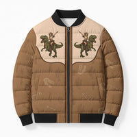 Cowgirl Dinosaur Bomber Puffer Jacket Retro Western Yoke - Wonder Print Shop