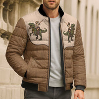 Cowgirl Dinosaur Bomber Puffer Jacket Retro Western Yoke - Wonder Print Shop