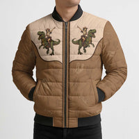 Cowgirl Dinosaur Bomber Puffer Jacket Retro Western Yoke - Wonder Print Shop