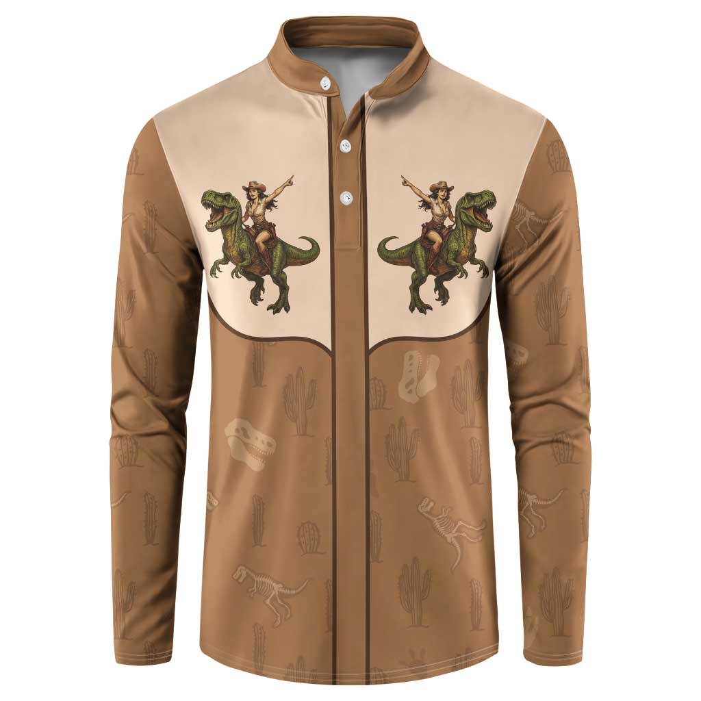 Cowgirl Dinosaur Button Sweatshirt Retro Western Yoke - Wonder Print Shop