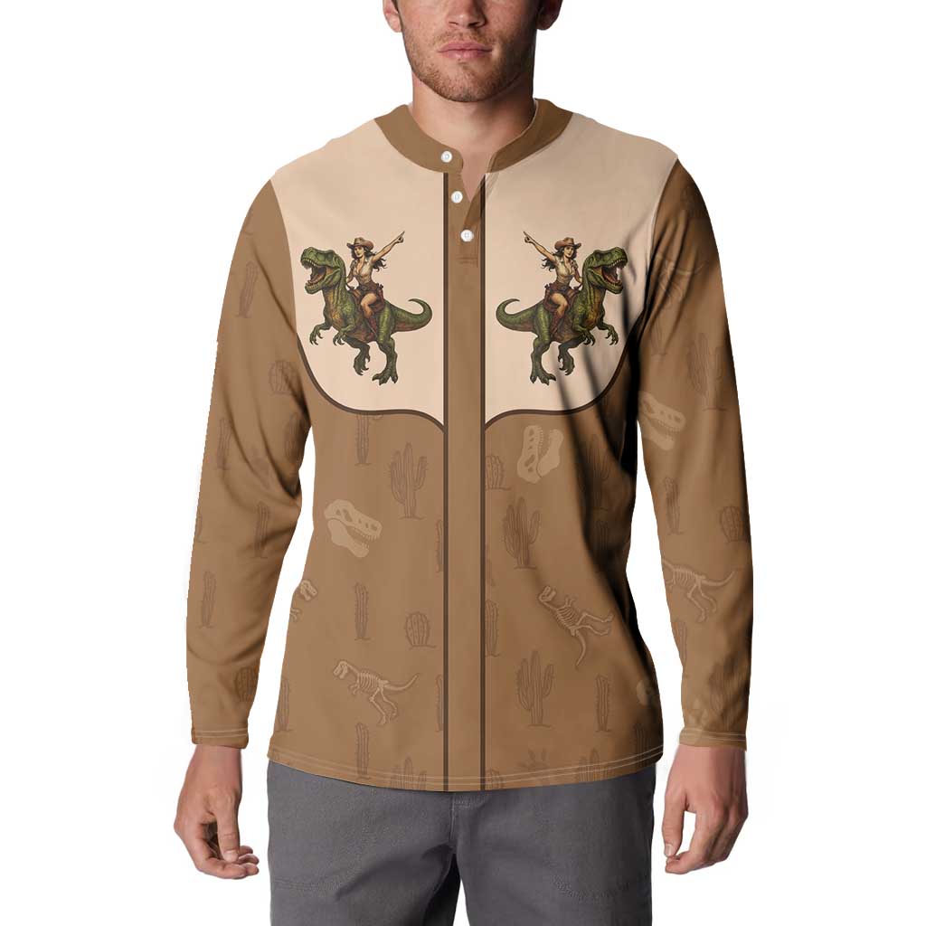 Cowgirl Dinosaur Button Sweatshirt Retro Western Yoke - Wonder Print Shop