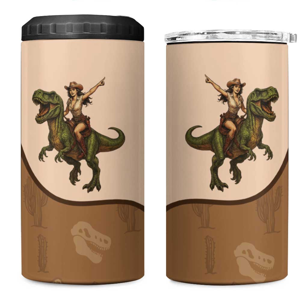 Cowgirl Dinosaur 4 in 1 Can Cooler Tumbler Retro Western Yoke - Wonder Print Shop