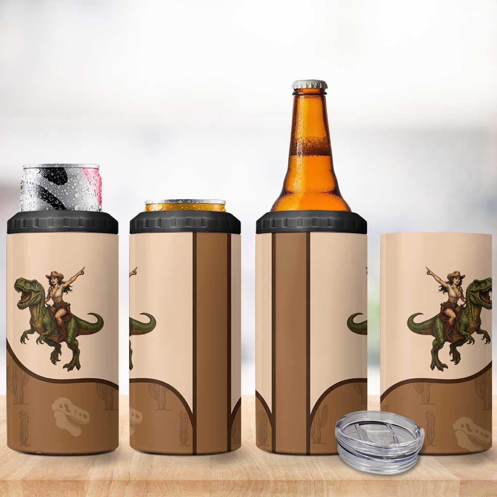 Cowgirl Dinosaur 4 in 1 Can Cooler Tumbler Retro Western Yoke - Wonder Print Shop
