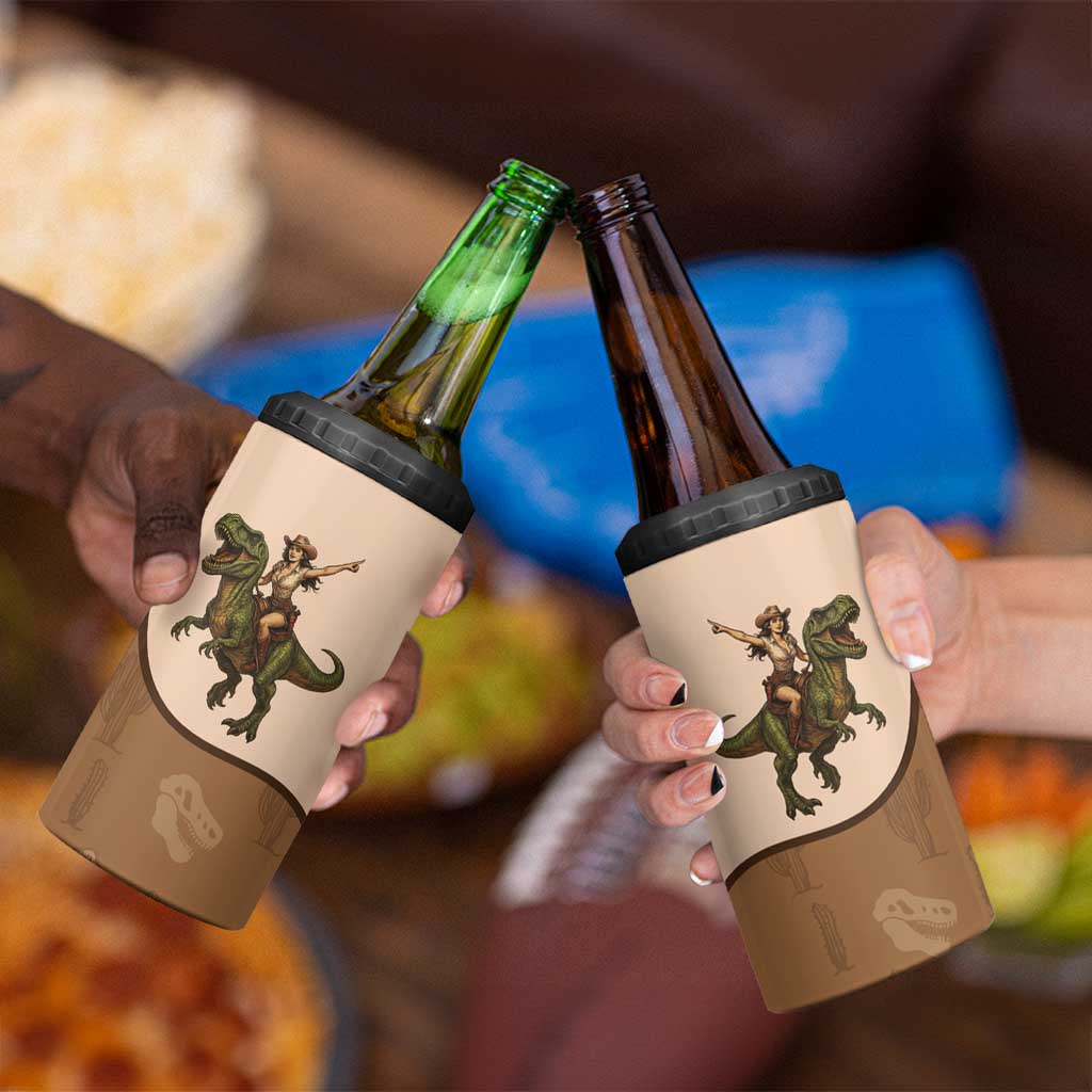 Cowgirl Dinosaur 4 in 1 Can Cooler Tumbler Retro Western Yoke - Wonder Print Shop