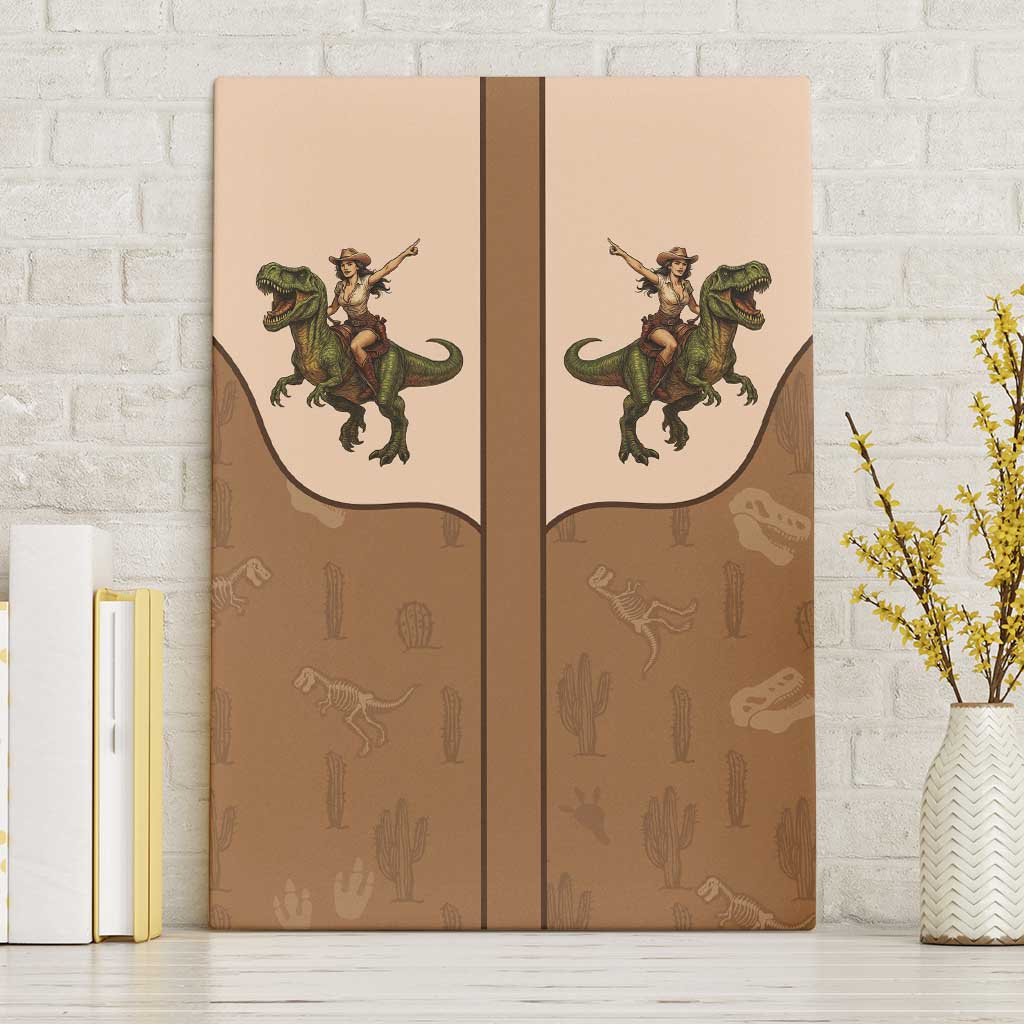 Cowgirl Dinosaur Canvas Wall Art Retro Western Yoke - Wonder Print Shop