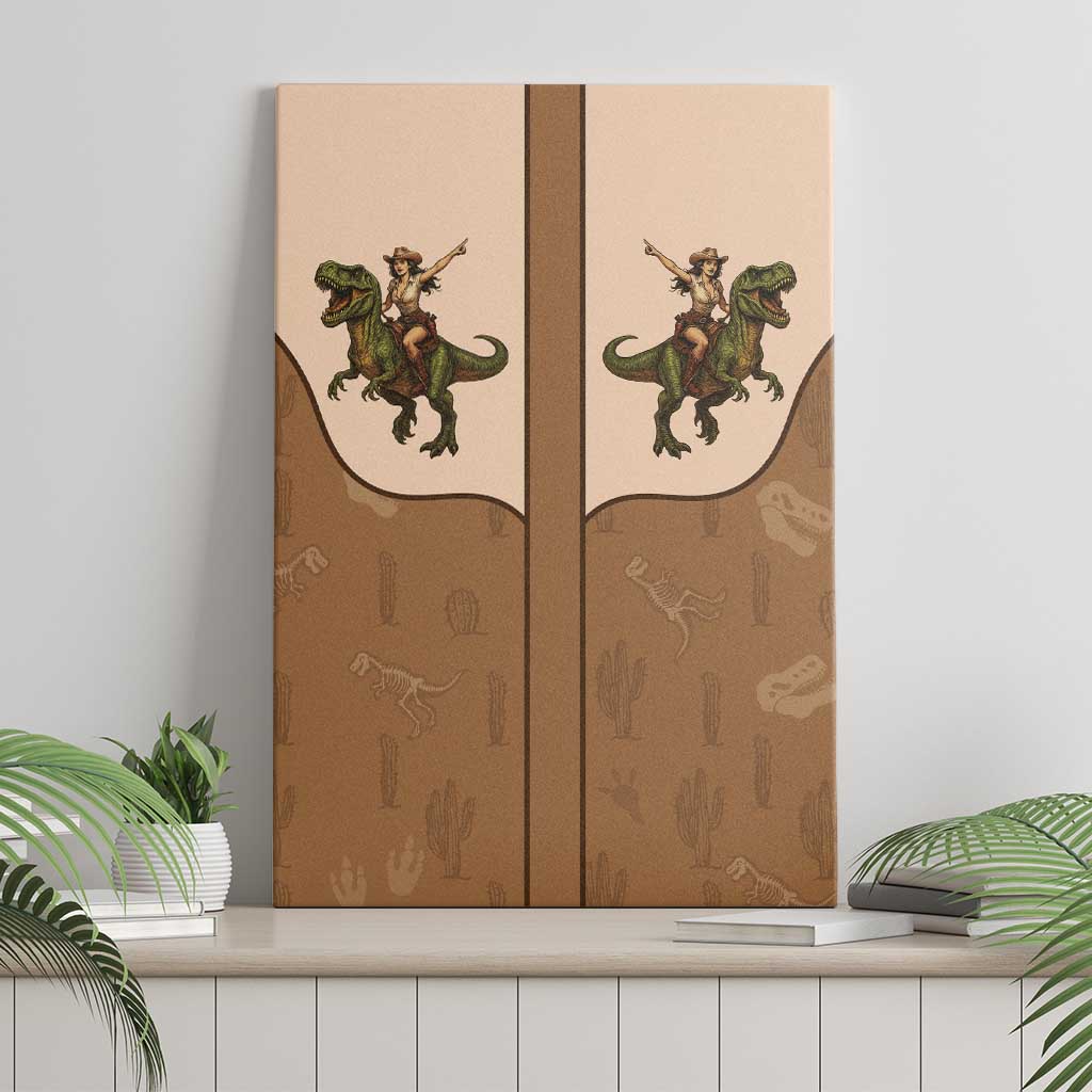 Cowgirl Dinosaur Canvas Wall Art Retro Western Yoke - Wonder Print Shop