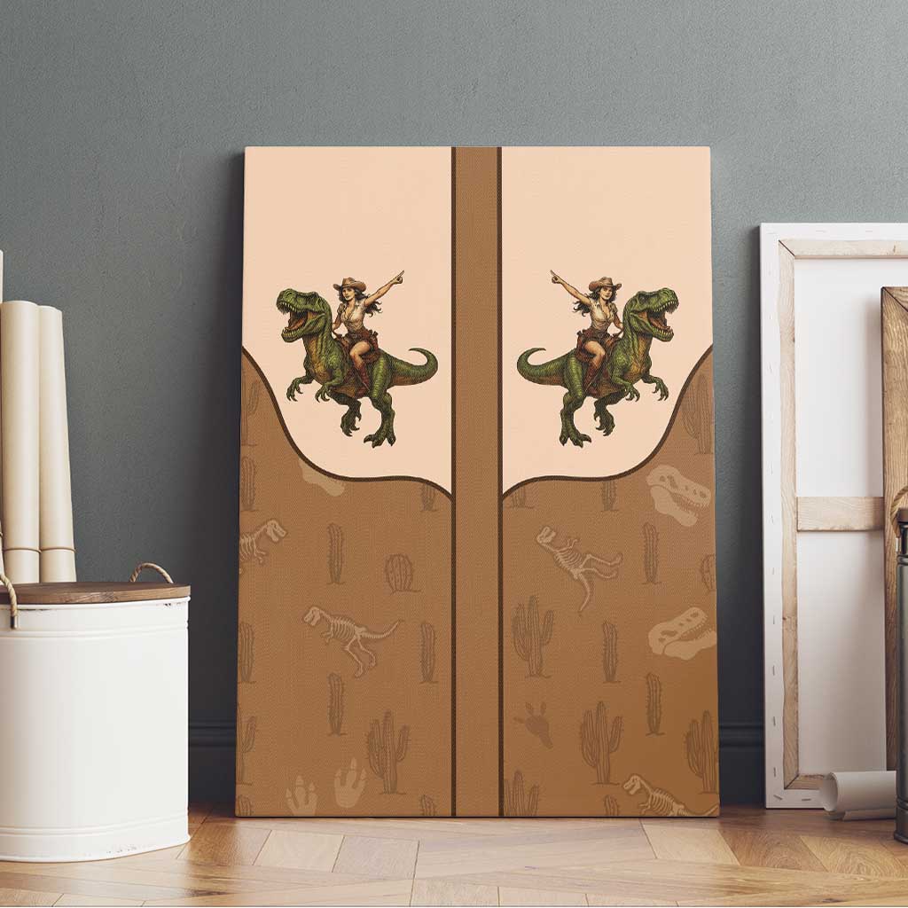 Cowgirl Dinosaur Canvas Wall Art Retro Western Yoke - Wonder Print Shop