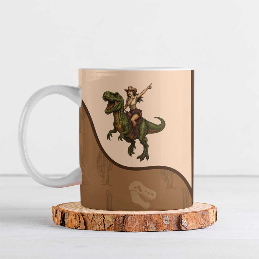 Cowgirl Dinosaur Ceramic Mug Retro Western Yoke - Wonder Print Shop