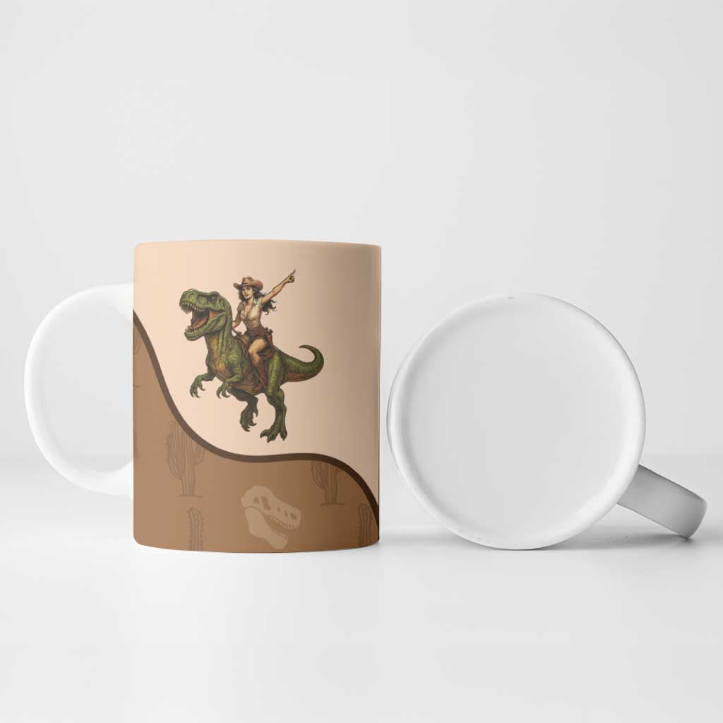 Cowgirl Dinosaur Ceramic Mug Retro Western Yoke - Wonder Print Shop