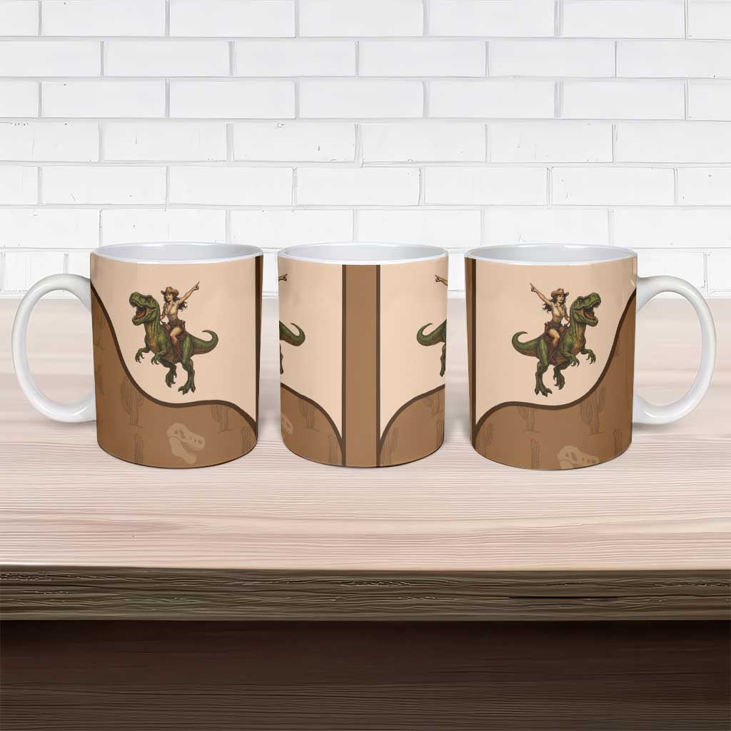 Cowgirl Dinosaur Ceramic Mug Retro Western Yoke - Wonder Print Shop