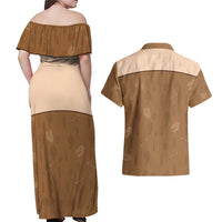 Cowgirl Dinosaur Couples Matching Off Shoulder Maxi Dress and Hawaiian Shirt Retro Western Yoke - Wonder Print Shop