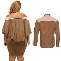 Cowgirl Dinosaur Couples Matching Off Shoulder Short Dress and Long Sleeve Button Shirt Retro Western Yoke - Wonder Print Shop