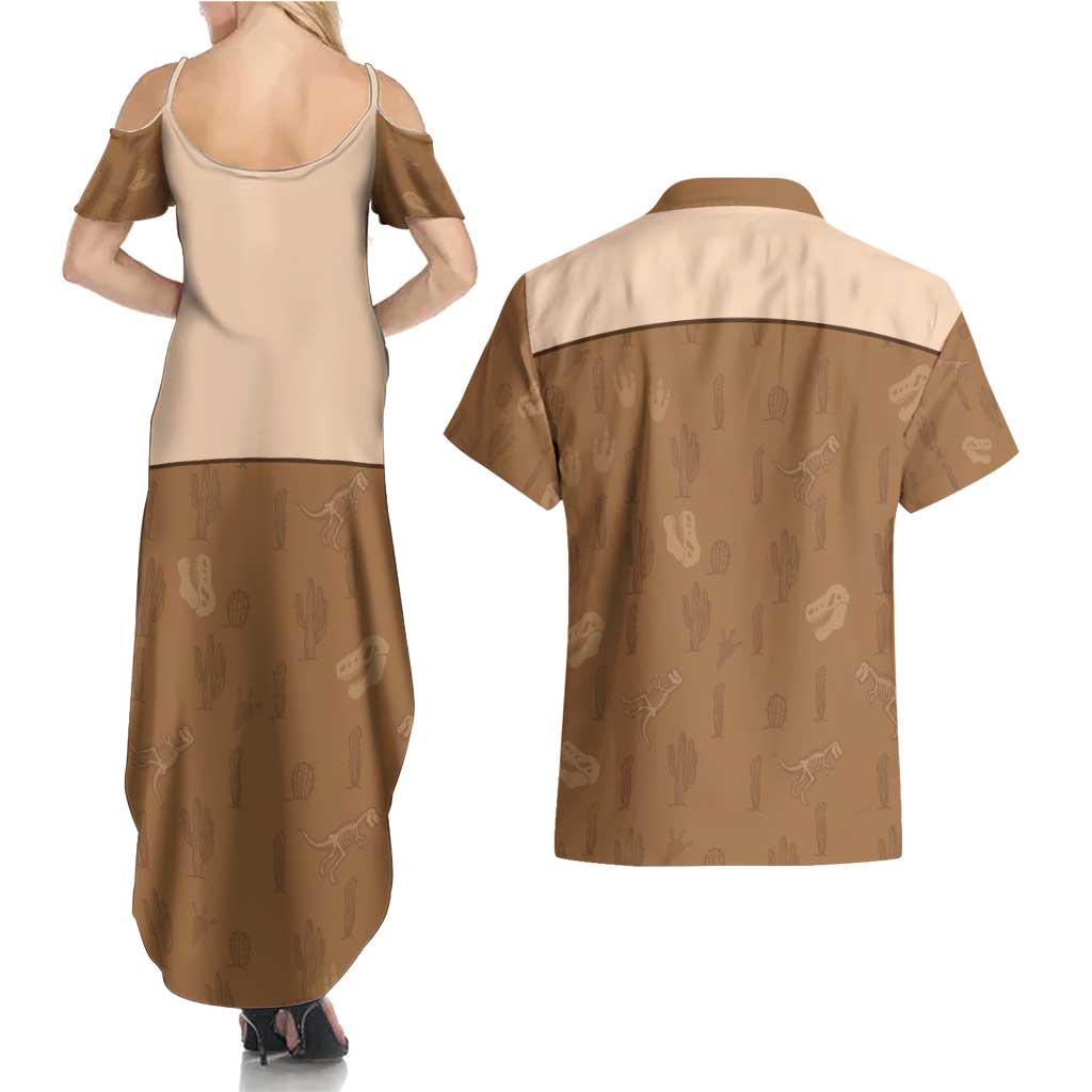 Cowgirl Dinosaur Couples Matching Summer Maxi Dress and Hawaiian Shirt Retro Western Yoke - Wonder Print Shop