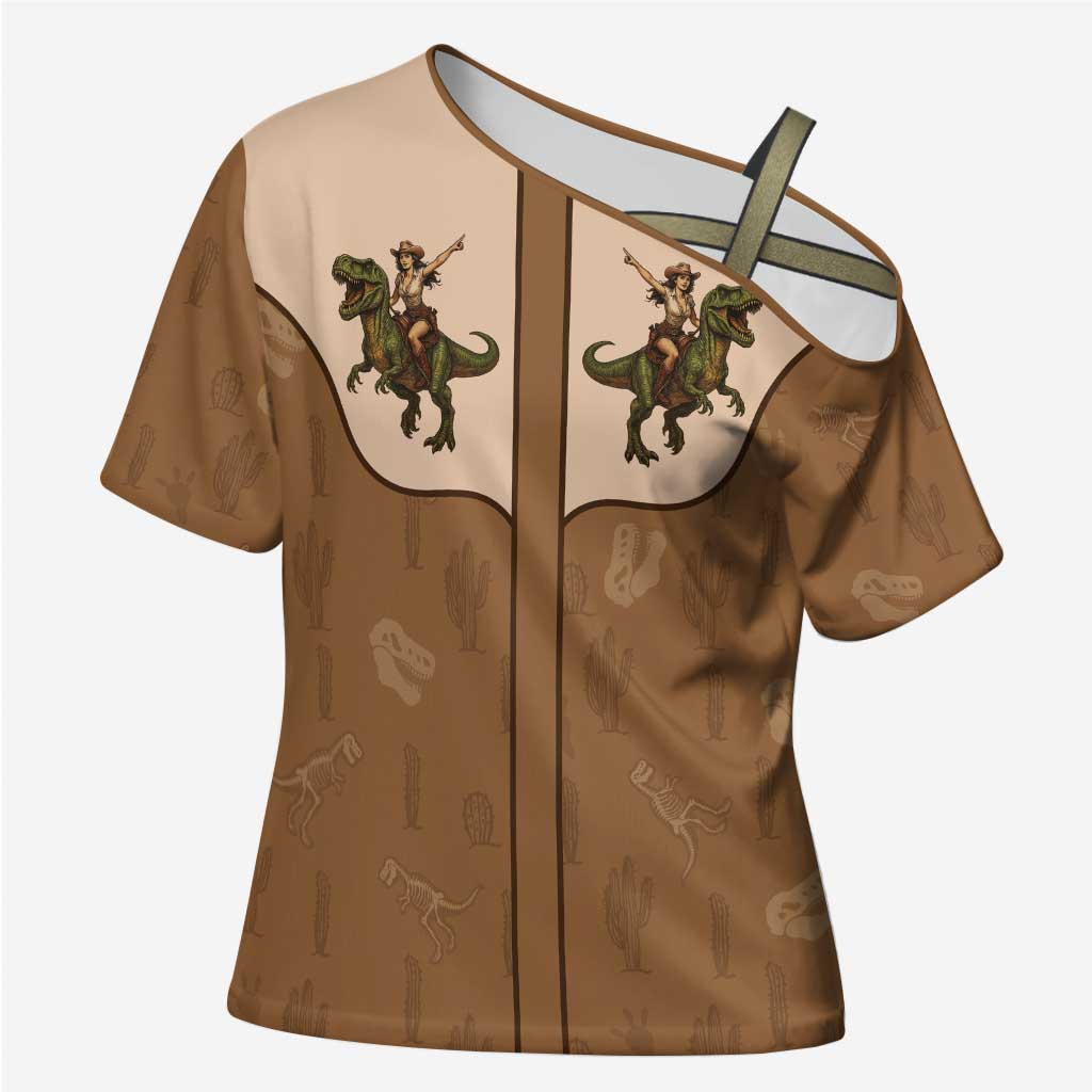 Cowgirl Dinosaur Cross Shoulder Shirt Retro Western Yoke - Wonder Print Shop
