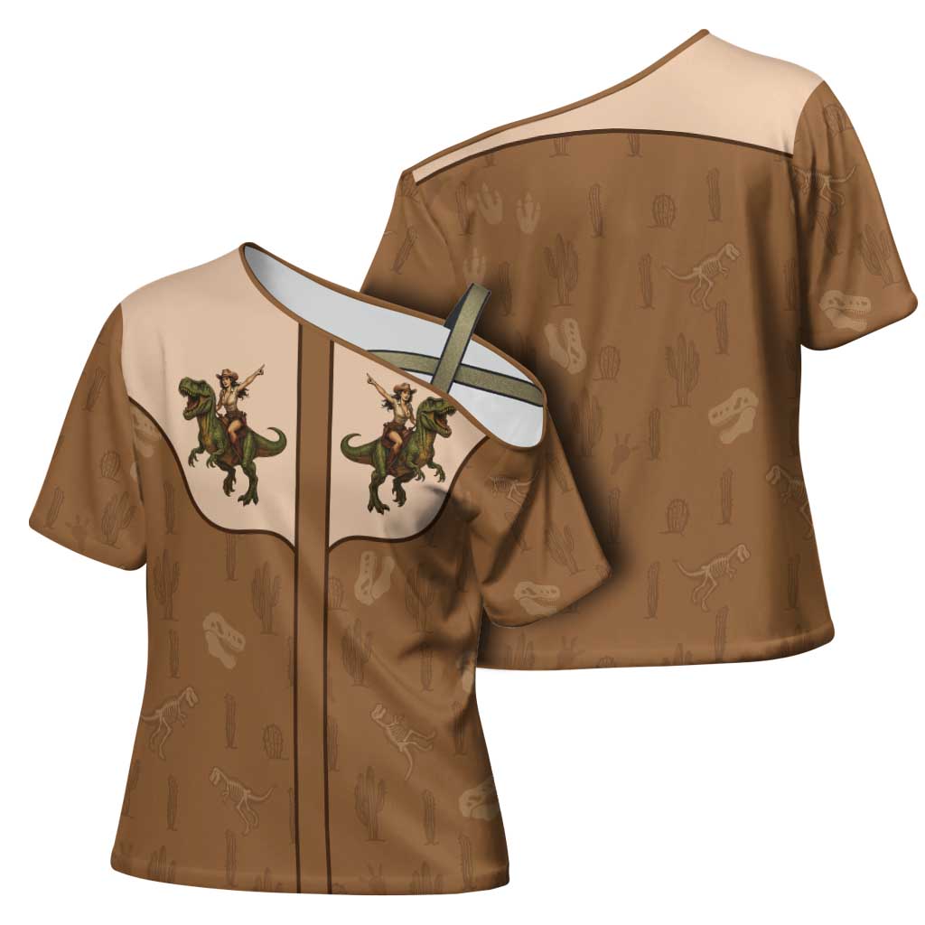 Cowgirl Dinosaur Cross Shoulder Shirt Retro Western Yoke - Wonder Print Shop