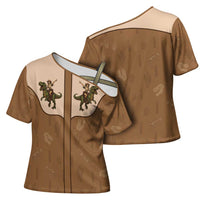 Cowgirl Dinosaur Cross Shoulder Shirt Retro Western Yoke - Wonder Print Shop