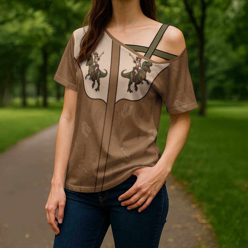 Cowgirl Dinosaur Cross Shoulder Shirt Retro Western Yoke - Wonder Print Shop