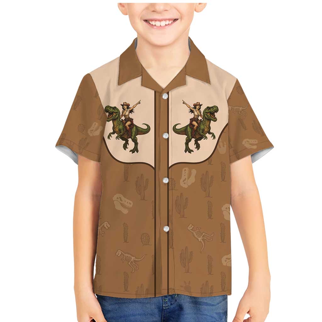 Cowgirl Dinosaur Family Matching Mermaid Dress and Hawaiian Shirt Retro Western Yoke - Wonder Print Shop