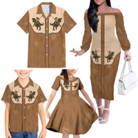 Cowgirl Dinosaur Family Matching Off The Shoulder Long Sleeve Dress and Hawaiian Shirt Retro Western Yoke - Wonder Print Shop