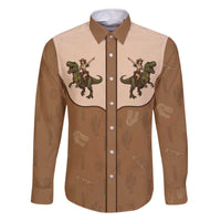 Cowgirl Dinosaur Family Matching Off The Shoulder Long Sleeve Dress and Hawaiian Shirt Retro Western Yoke - Wonder Print Shop