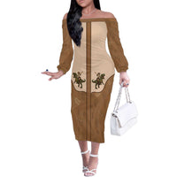 Cowgirl Dinosaur Family Matching Off The Shoulder Long Sleeve Dress and Hawaiian Shirt Retro Western Yoke - Wonder Print Shop