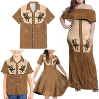 Cowgirl Dinosaur Family Matching Off Shoulder Maxi Dress and Hawaiian Shirt Retro Western Yoke - Wonder Print Shop