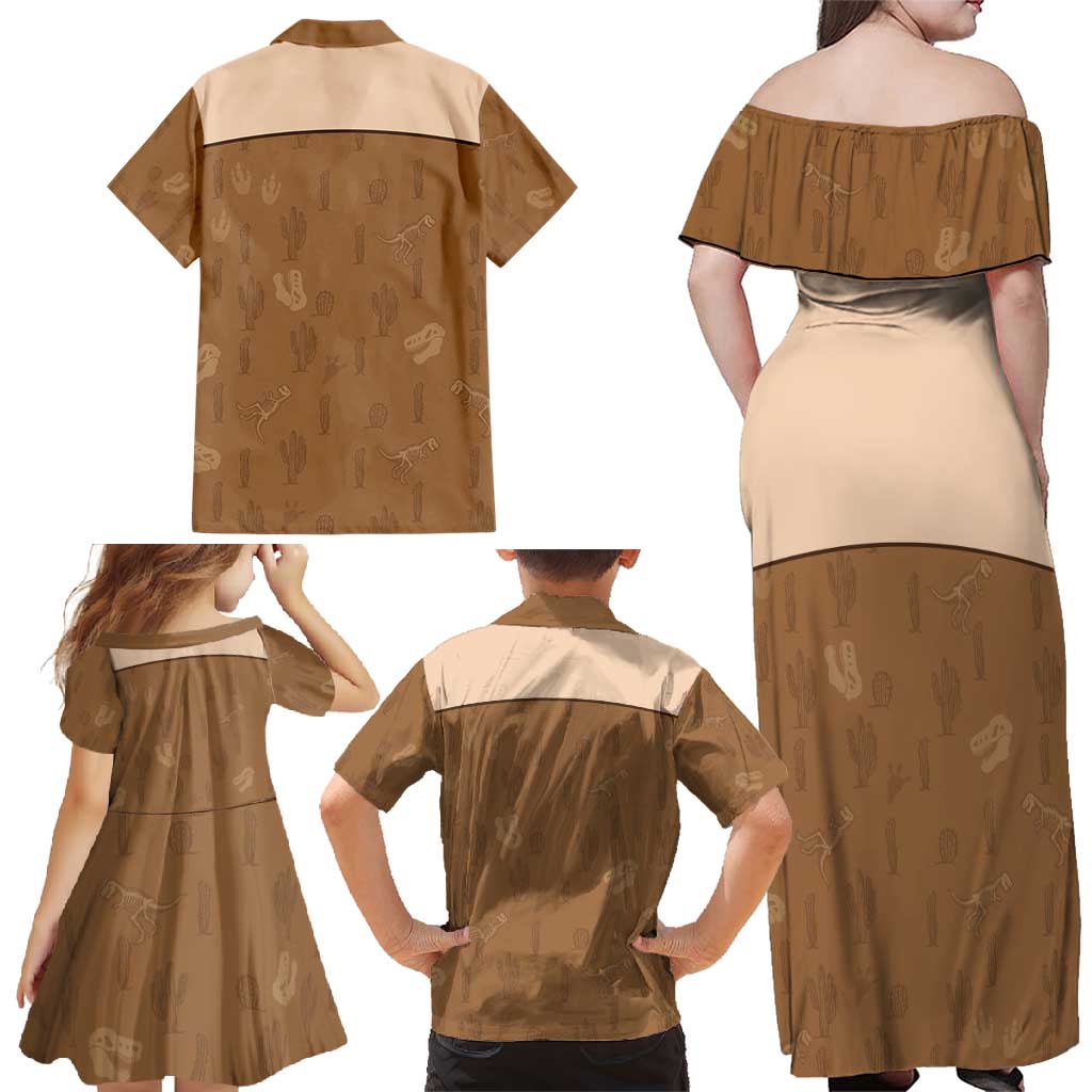 Cowgirl Dinosaur Family Matching Off Shoulder Maxi Dress and Hawaiian Shirt Retro Western Yoke - Wonder Print Shop