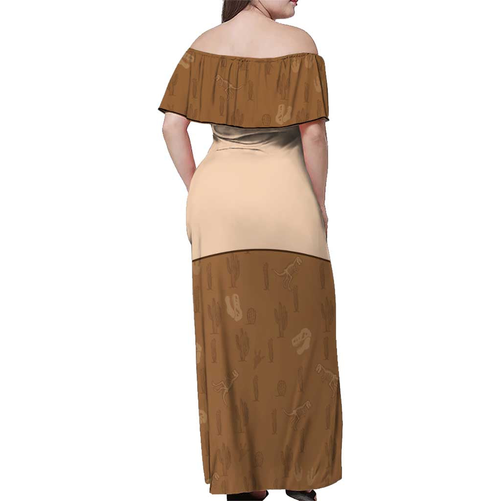 Cowgirl Dinosaur Family Matching Off Shoulder Maxi Dress and Hawaiian Shirt Retro Western Yoke - Wonder Print Shop