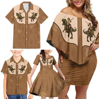 Cowgirl Dinosaur Family Matching Off Shoulder Short Dress and Hawaiian Shirt Retro Western Yoke - Wonder Print Shop