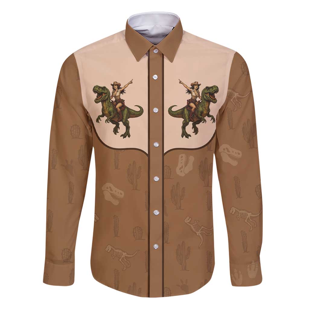 Cowgirl Dinosaur Family Matching Short Sleeve Bodycon Dress and Hawaiian Shirt Retro Western Yoke - Wonder Print Shop