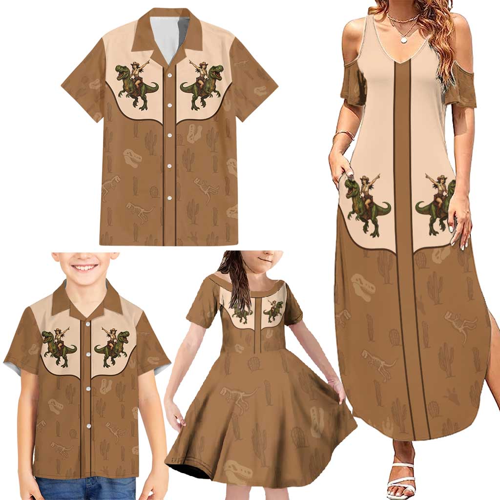 Cowgirl Dinosaur Family Matching Summer Maxi Dress and Hawaiian Shirt Retro Western Yoke - Wonder Print Shop