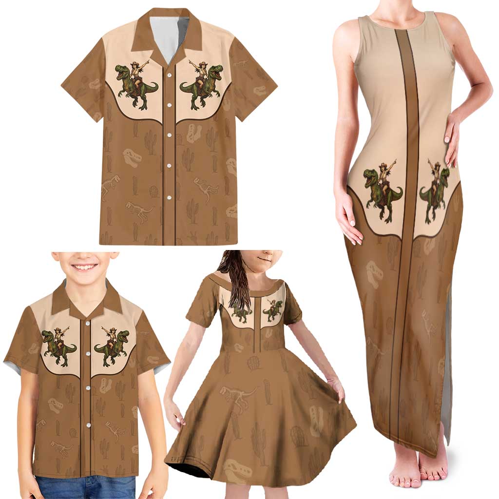 Cowgirl Dinosaur Family Matching Tank Maxi Dress and Hawaiian Shirt Retro Western Yoke - Wonder Print Shop