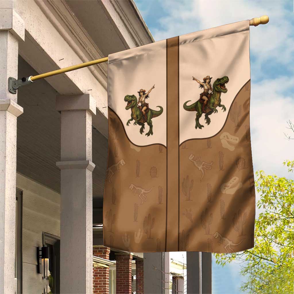 Cowgirl Dinosaur Garden Flag Retro Western Yoke - Wonder Print Shop