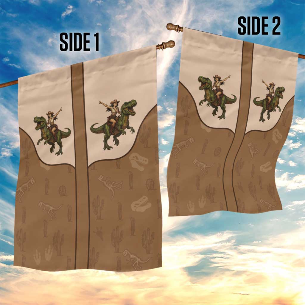 Cowgirl Dinosaur Garden Flag Retro Western Yoke - Wonder Print Shop