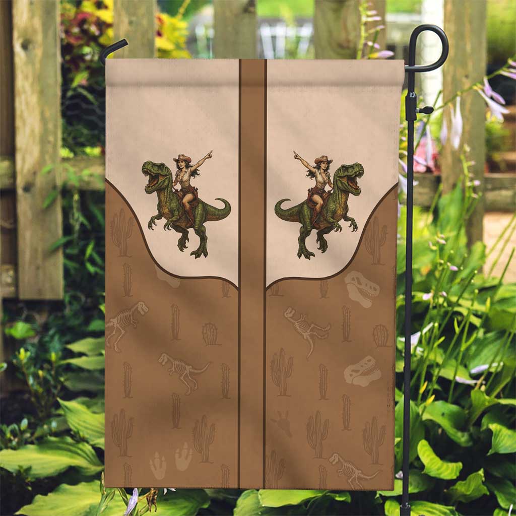 Cowgirl Dinosaur Garden Flag Retro Western Yoke - Wonder Print Shop