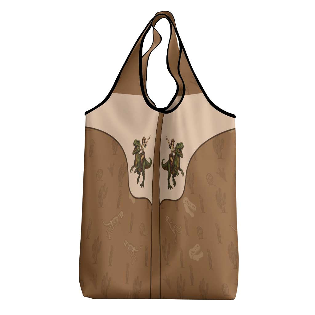 Cowgirl Dinosaur Grocery Bag Retro Western Yoke - Wonder Print Shop