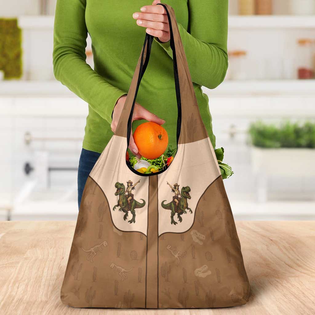 Cowgirl Dinosaur Grocery Bag Retro Western Yoke - Wonder Print Shop