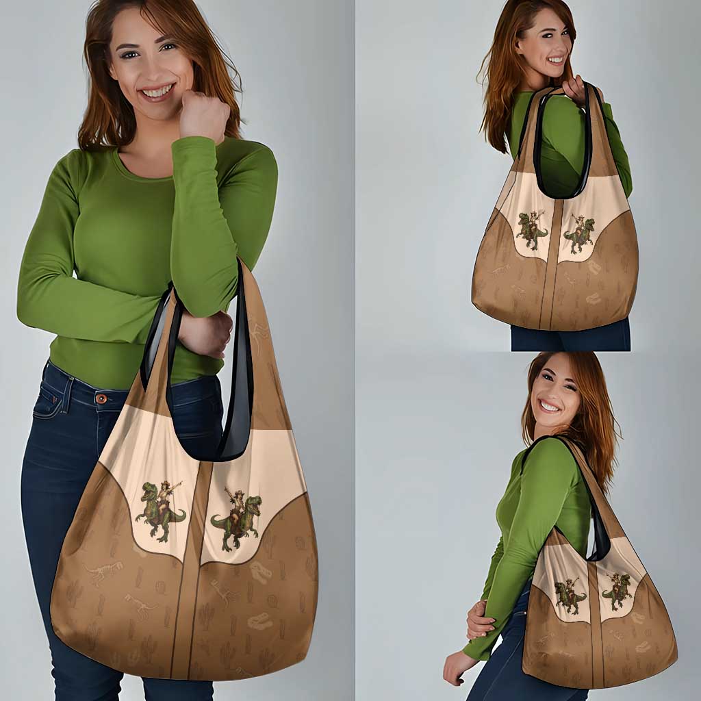 Cowgirl Dinosaur Grocery Bag Retro Western Yoke - Wonder Print Shop