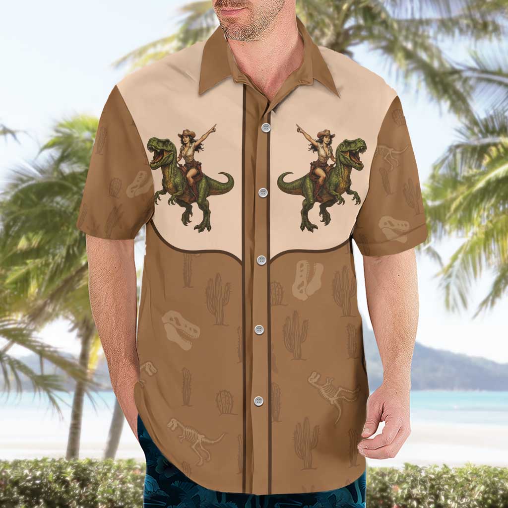 Cowgirl Dinosaur Hawaiian Shirt Retro Western Yoke - Wonder Print Shop